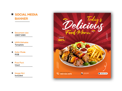 Delicious fast Food and restaurant social media post template ads flyer google ads website