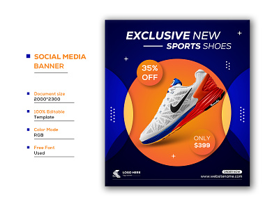 Special sport shoes instagram web banner or social media banner abstract adidas banner ad branding design flyer footwear shoe sneakers sport typography vector web
