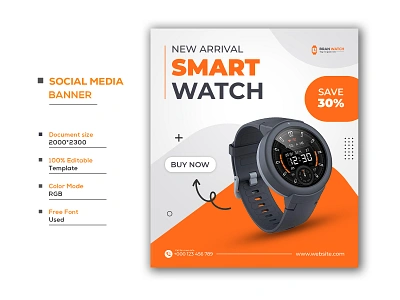 smart digital Watch social media banner design template ads apple watch banner template brand design crowd graphic design post template poster product sales smart smartwatch social media watches web banner wrist wristwatch