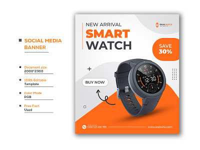 smart digital Watch social media banner design template