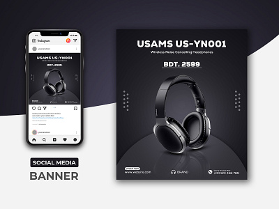 Earphone Social Media post and web Banner template