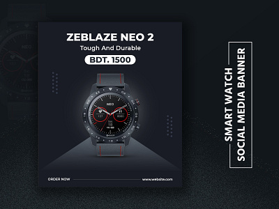 Smart digital Watch social media banner design template