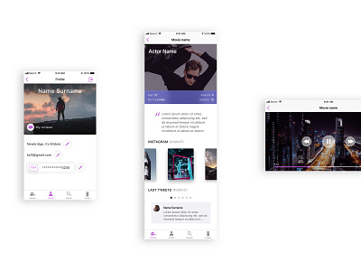 Gold Ticket actor profile cinema ios profile ui ui design video player