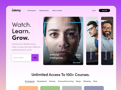 Udemy Landing Page course creative e learning education elearning homepage inspirational landing page minimal online course online learning onlune education school udemy ui web design