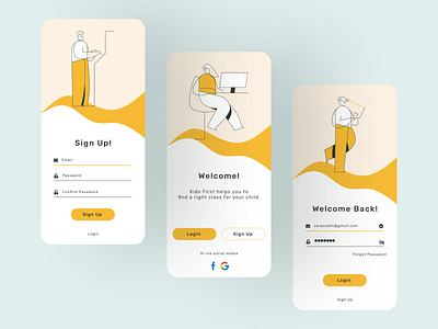 Kids First app design clean clear flat interaction design minimal mobile simple ui ux