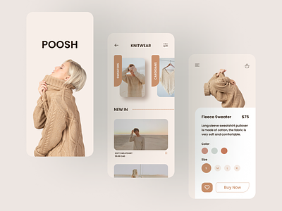 Poosh app design clean clear clothing fashion flat interaction mobile online shop online shopping online store ui ux