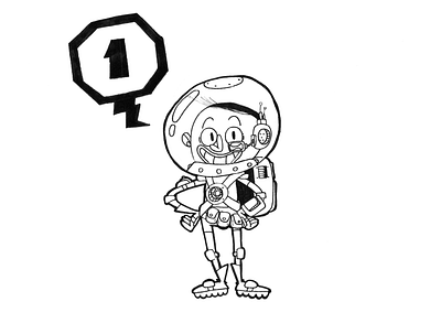 The astronaut #1 astronaut cartoon character character design design illustration ink space traditional