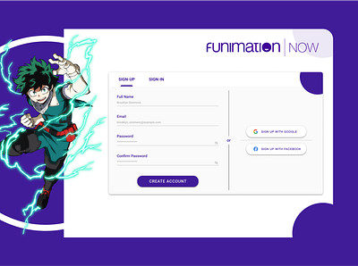 Daily UI Challenge - Funimation SignUp anime design funimation login manga redesign signup