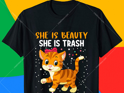 She is Beauty She is Trash Cat T Shirt Design. branding custom t shirts design etsyseller etsyuk funny cat t shirts graphicdesign merchbyamazondesign mugdesign t shirt design app t shirt design ideas t shirt design maker t shirt design vector tshirt tshirtonline tshirtslovers typography ui