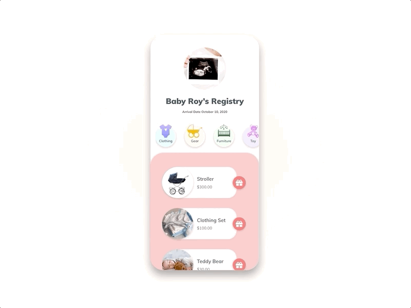 Baby Registry - Scrolling Galleries adobe xd xd daily challenge