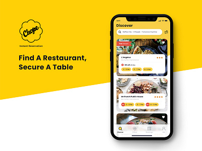 Chope: Real time restaurant-reservation booking app. booking chope instantly ios iphone x mobile app reservation restaurant table booking yellow