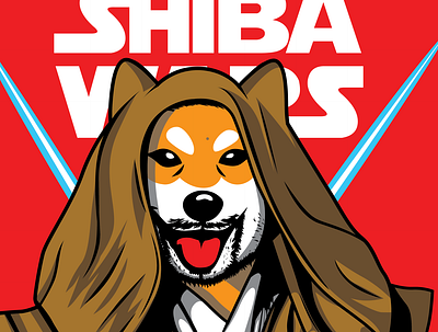 Shobinu-wan Kenobi art illustration mascot shiba starwars vector