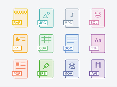 Set Of File icons colors files rectangles