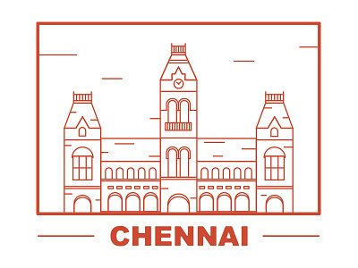 Chennai Central Railway Station chennai city design graphic illustration line minimal railway red retro vector