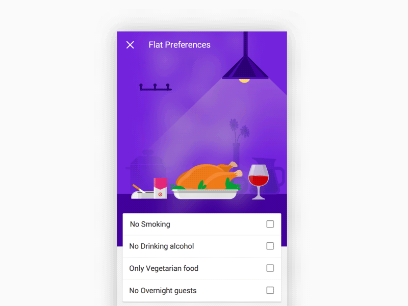 Flatmates - Flat Preferences app design flat housing illustration material design ui ux vector