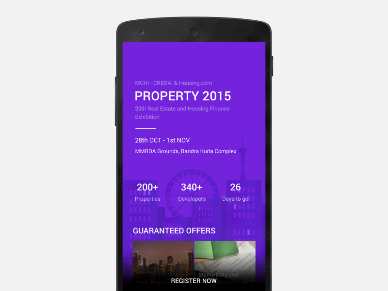 Property 2015 - Event page animation event illustration material design pixate property ticket ui ux vector