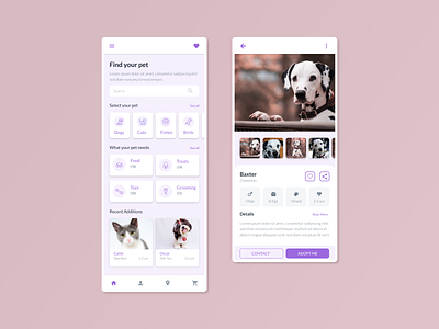 Pet Store Mobile App Screens