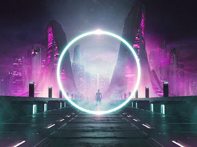Electric City 3d cyberpunk futuristic illustration neon sci fi