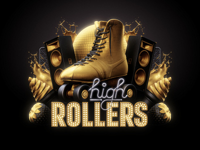 High Rollers 3d disco gold ice cream illustration photoshop render retro roller skate speaker strawberry typography