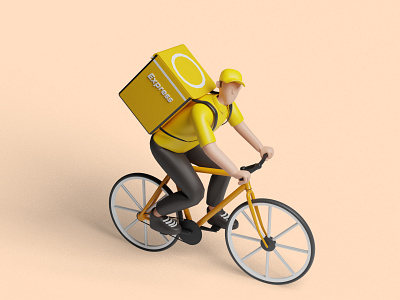 Delivery service man on bicycle 3d character 3d illustrations 3d model business courier deliver delivery express fast online package parcel people service shipment