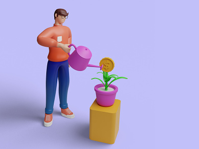 Money Growth 3d characters 3d illustration 3d modelling 3d rendering banking blender branding business character currency finance financial growth invesment money profit success ui uiux webdesign