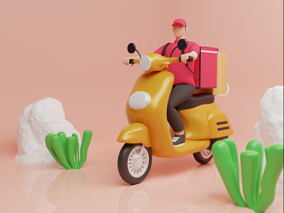 Delivery Service 3d 3d character 3d illustrations 3d rendering app box business characterdesign express parcel scooter service uidesign userexperience vespa
