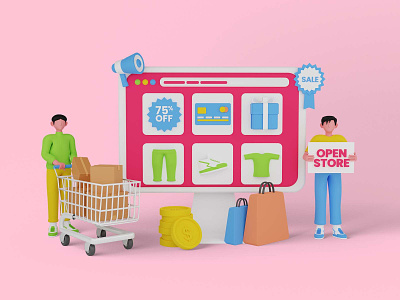 Online Shopping Concept 3d 3d character 3d illustrations 3d rendering branding business buy design illustration internet online payment purchase sell shop store ui uiux