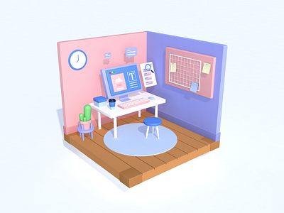 3D Workplace Box 3d 3d art 3d artist 3d modeling concept design dribbble likeforlike ui