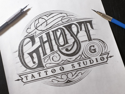 Ghost Tattoo Studio badge handtype lettering logo logotype sketch sketching type typography vintage леттеринг лого