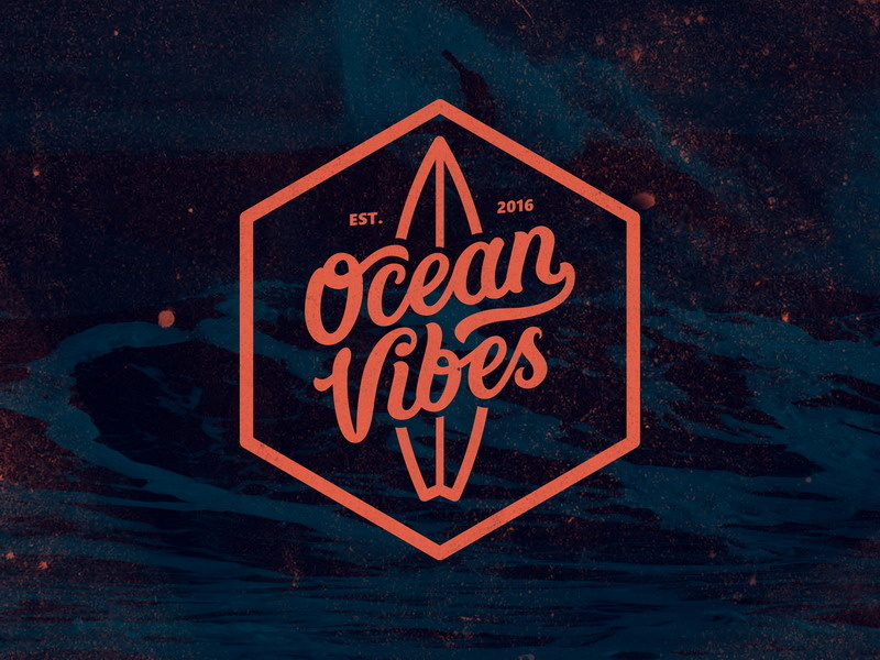 Ocean Vibes Lettering surfboard badgedesign badge surf леттеринг script logodesign logotype handlettering typography type logo lettering