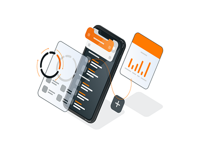 Mobile application app design application iphone isometric art isometric illustration mobile app mobile design orange statistic ui