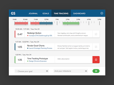 Time Tracking Chrome Extension business software debut extension goal journal milestone product design time tracking ui