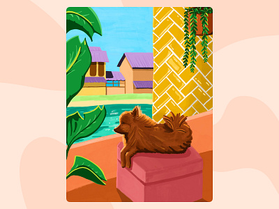 Doggy 🐶 balcony colorful dog illustration pomeranian procreate procreate art procreateapp warm colors