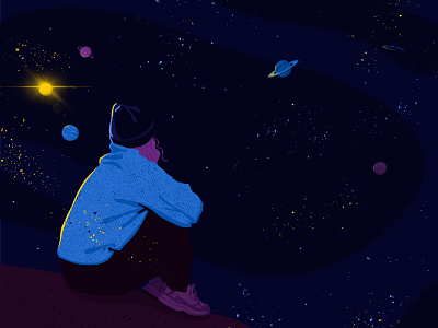 Reflecting 🪐 girl illustration planets procreate reflecting space thinking universe