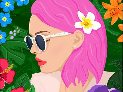 Pink Lady color flowers fun illustration lady pink procreate tropical woman