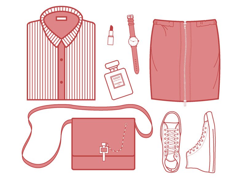 Fashion Icons skirt shoes watch clothes chanel converse icons simple red illustrator fashion
