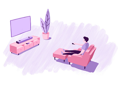 Watching TV chair flat screen illustration livingroom plant procreate simple tv watching tv