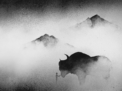 Animated Painting: Bull after effects black and white buffalo bull fog mist mountains particular puppet tool trapcode watercolor watercolour