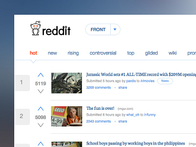 Reddit Home Redesign concept clean feeds flat front list news reddit redesign sketch ui ux web