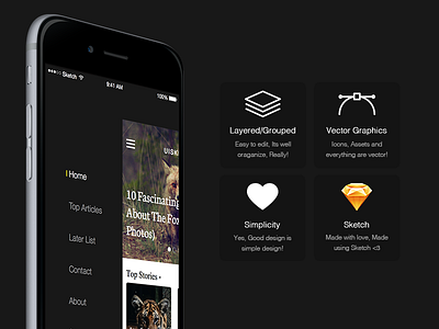 UISKET - A new mobile UiKit for Sketch app dark sidenav sketch themeforest ui uikit uisket ux