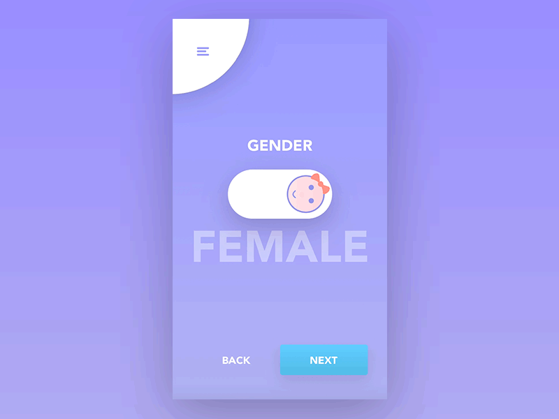 Gender Toggle Button animation app baby born female gender male principle toggle ui ux
