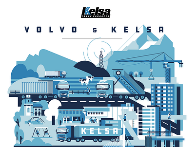 Volvo x Kelsa Poster design flatdesign illustration trucks volvo