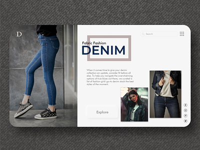 Denim, Fabric Fashion adobexd blue branding clean concept design e-commerce fashion girls jackets jeans landingpage minimal simple style trendy typography uiux uiuxdesigner webdesign