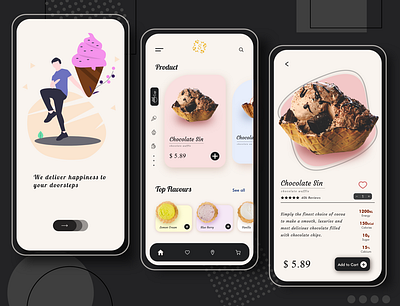 Ice Cream App Concept adobe adobexd black blue chocolate clean digitaldesign graphic graphic design icecream illustration illustration art logo design typeface uiux uiuxdesigner web webdesign website design xd