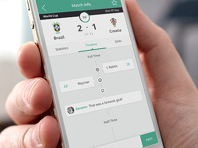 Betcrunch app application flat football green interface ios iphone mobile sport timeline ui