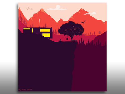 A house on a cliff bird cliff home house illustration photoshop tree