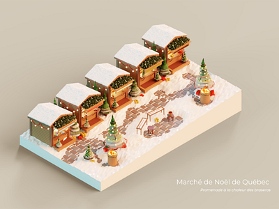 Québec's christmas market 3d 3dart blender illustration isometric lowpoly lowpolyart