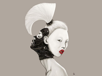 Fu*k Fears digital painting female girl latex portrait style white hair