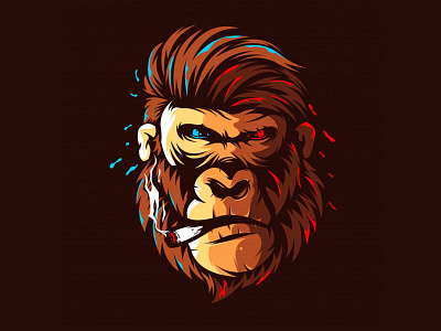 Gorilla head illustration color logo design