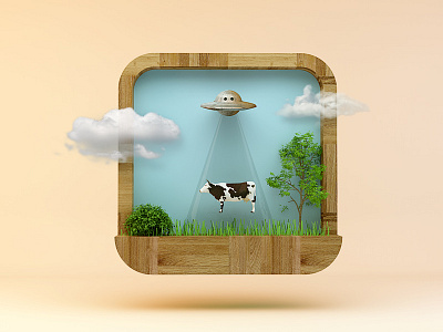 UFO catches a cow game App icon 3d app app icon cinema4d cow design ios ufo